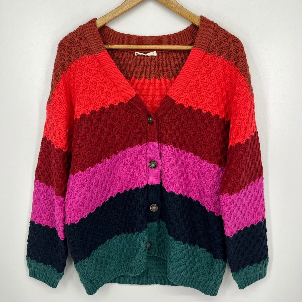 Marine Layer Brielle Oversized Cardigan Sweater Womens S Striped Textured Knit